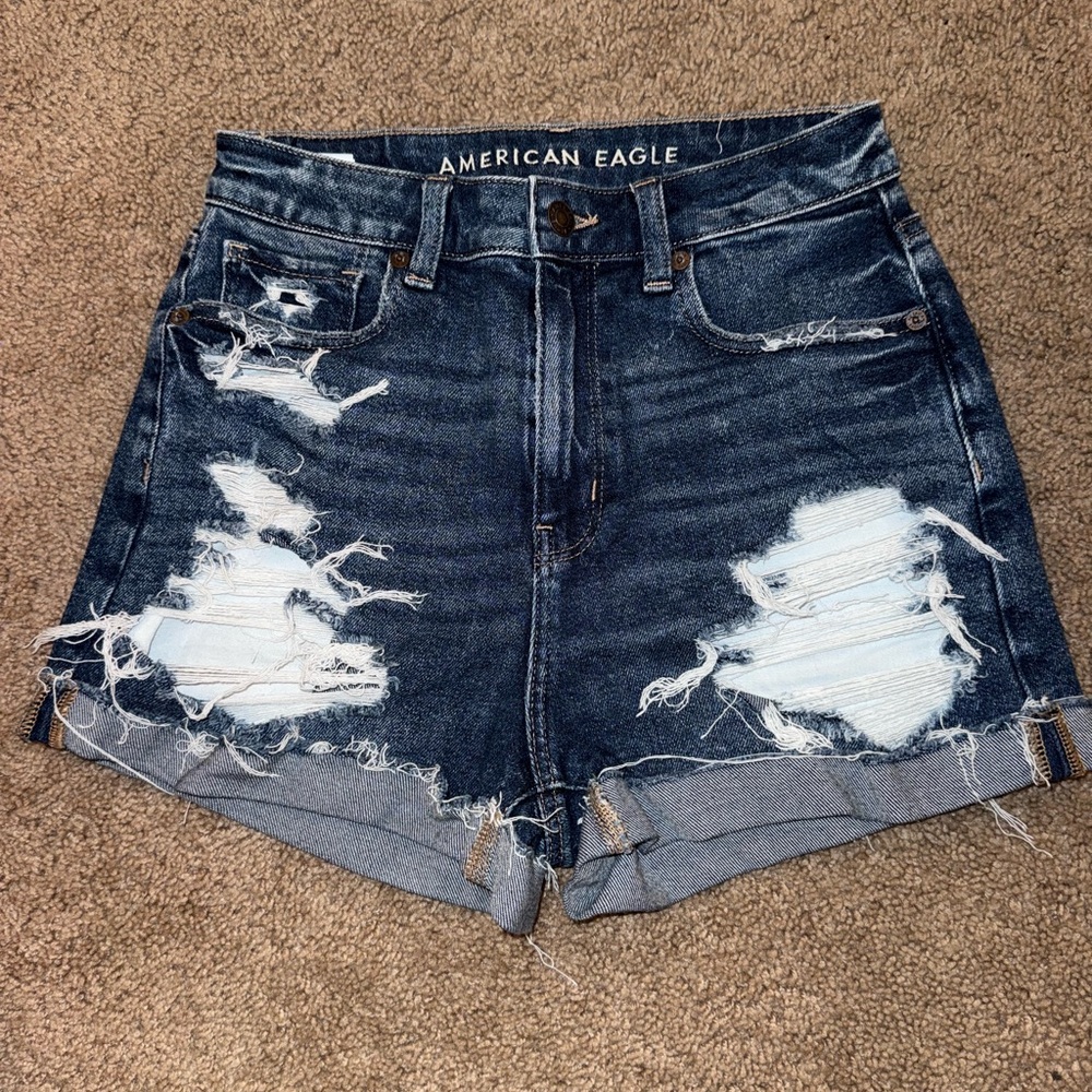 American Eagle Outfitters Dark Blue Ripped Jean Shorts